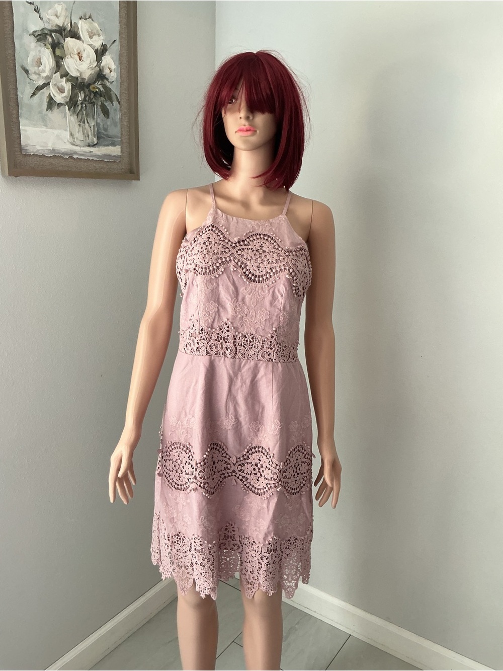 Altar'd State Dusty Rose Lace Layered Dress